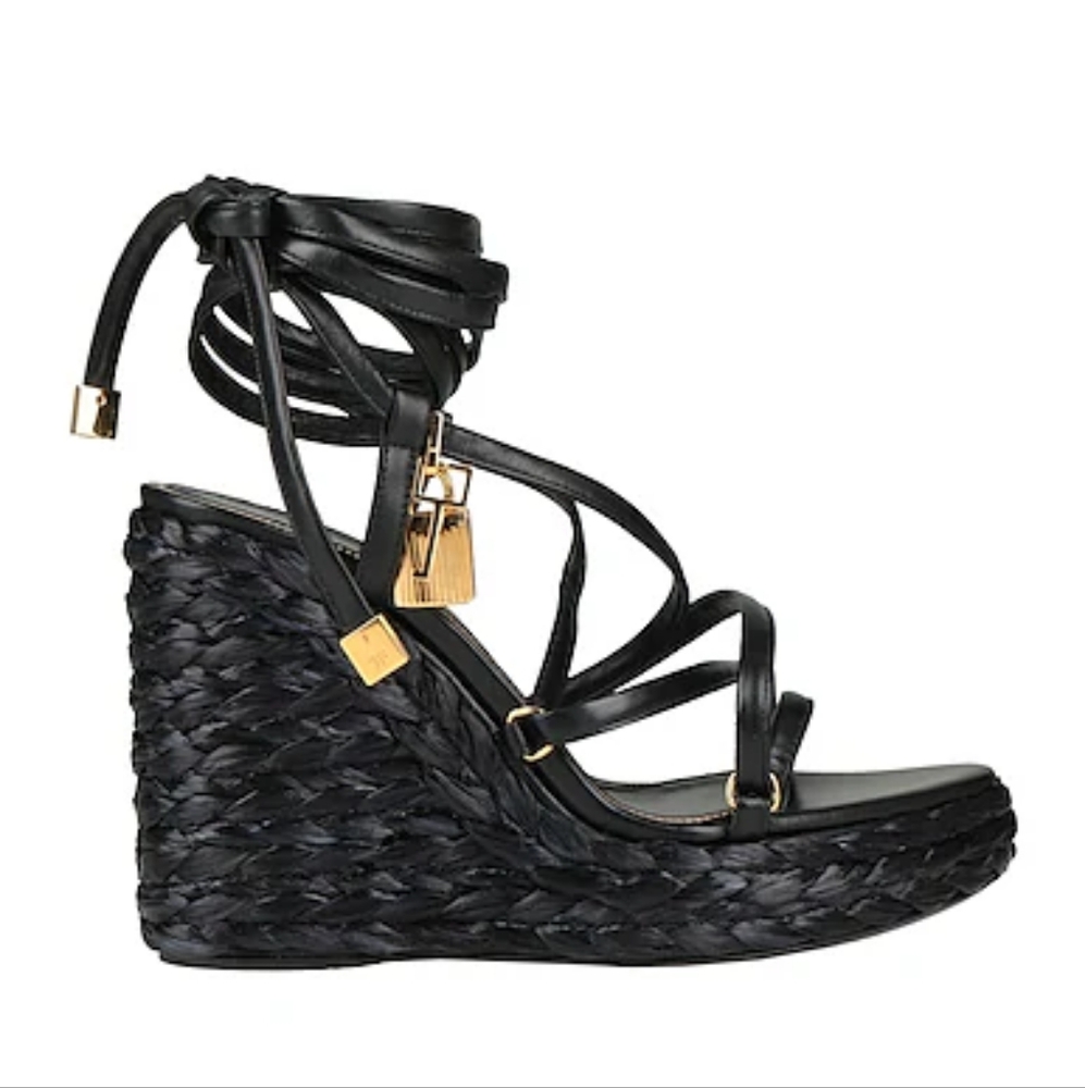 Tom Ford Black and Gold Wedge Sandals